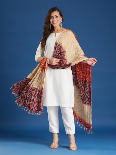Image of Women's Silk Blend Abstract Pattern Red Dupatta with 2.20 Meters | Women's cotton printed dupatta with tassels -Red Shed Patta