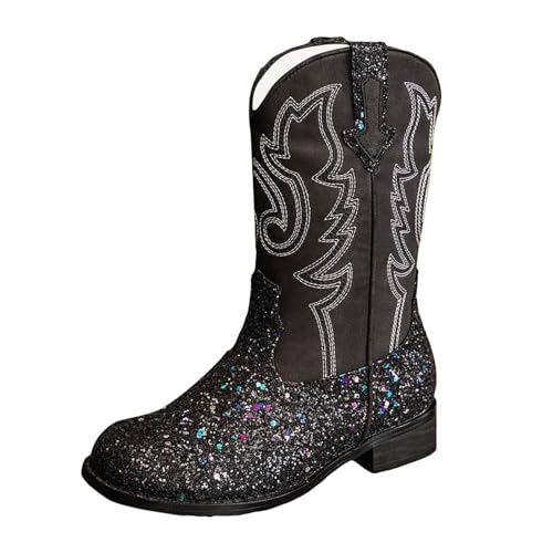 Girls Boots Mid Calf Round Toe Glitter Toddler Cowboy Boot Little Kid Big Kid Dress Up Party Birthday Dance Shoes
