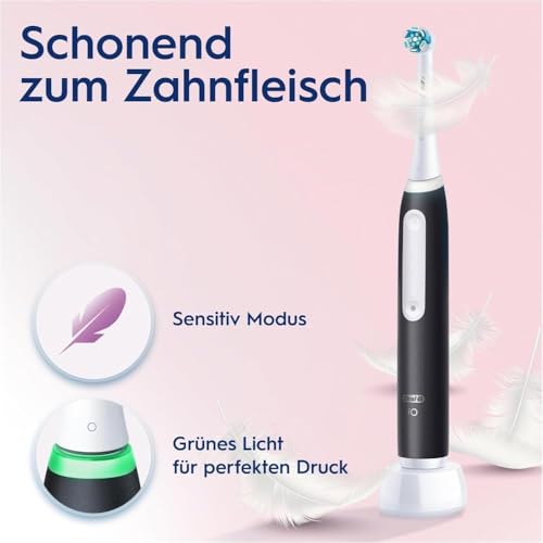 Oral-B iO Series 3 Elektrische Zahnbürste, Electric Toothbrush, Doppelpack, 2 Aufsteckbürsten, 3 Putzmodi für Zahnpflege, Reiseetui, TESTSIEGER Stiftung Warentest (12, 2024), Matt Black, Ice Blue – Bild 5