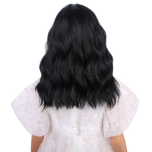 Image of Black Wig Short Black Wavy Curly Bob Wig Black Wig with Bangs Synthetic Wigs for Halloween Party