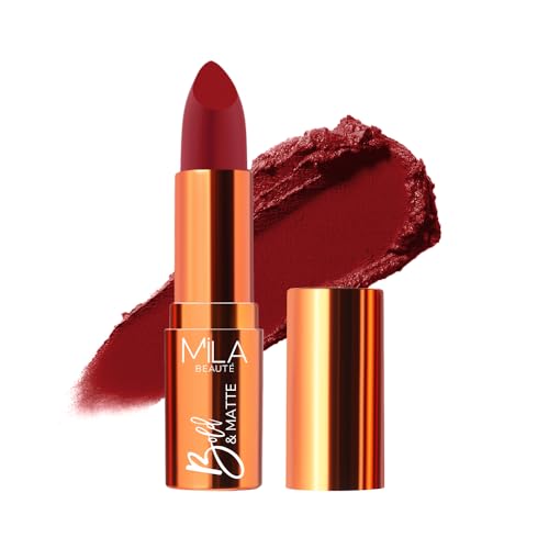 Image of Mila Beaute Bold & Matte Lipstick | Enriched with Jojoba Oil | Highly Pigmented | Soft Matte Finish | Light Weight & Long Lasting | Hydrated & Comfy Lips | Shade - (Wood Spice 4.2g)