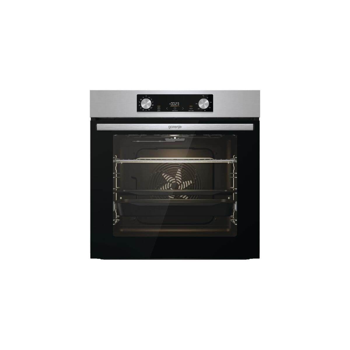 Gorenje OptiBake Steel Steam Set, 77L, Heißluft, AquaClean, GentleClose & Open, AirFry, Pizzamode 300°C, PerfectGrill, Glaskeramik-Kochfeld, Edelstahl