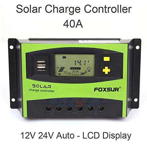 FOXSUR 40A Auto Solar Charge Controller PWM Controllers LCD Dual USB 5V Output Solar Panel PV Regulator-Black