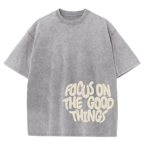 Hiehiety Mens Graphic Tees Vintage Acid Wash Shirts Inspirational Positive Streetwear Oversized T Shirts Short Sleeve Tops (Light Gray,XS)