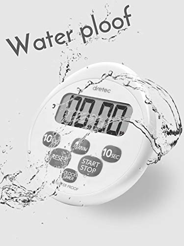 Dretec Digital Timer Kitchen Timer Water Proof Shower Timer Shower Clock Bathroom Magnetic Backing, White, Officially Tested In Japan (1 Starter Lithium Battery Included) Countdown Timer #TOP3