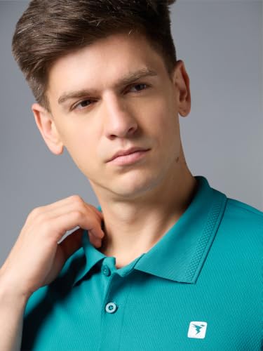 Image of TECHNOSPORT Men's Regular Fit Half Sleeve Polo T-Shirt with Collar, ELASTO Plus Quick Dry Moisture Wicking Polo Tee for Gym Sports Golf and Casual Wear