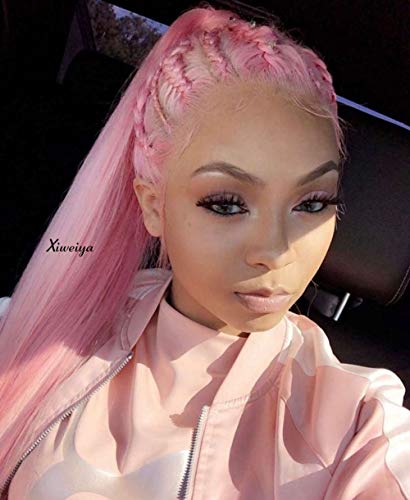 Xiweiya Long Silky Straight Hair Pink Wigs Synthetic Lace Front Wigs For Women Heat Resistant Cosplay Wigs Christmas Soft Glueless Replacement Wigs Free Wig Cap US Middle Part Wigs Fashion Cheap Wigs