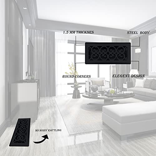 Sierra Grates 4" x 10" Victorian Design Steel Floor Register in Textured Black Finish - Vent Covers for Home Floor- Decorative Air Vent Covers- Floor Register 4” x 10” (Duct Opening) by Sierra Grates - Image 4