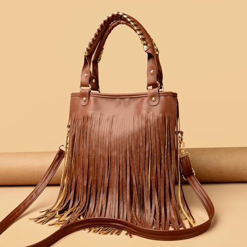 Image of IAMUHI Casual Rivets Fringed Shoulder Handbag for Women,Soft Vegan Leather Hippie Crossbody Purse Bag Hobo Bag