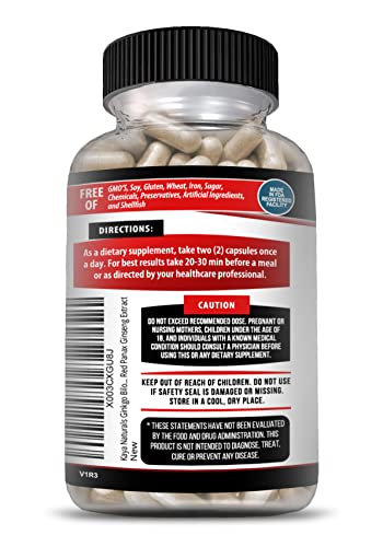 Kaya Naturals Red Panax Ginseng + Ginkgo Biloba | Nootropic Brain Supplement | Cognitive And Concentration Support | Brain Booster, Focus, And Memory Supplement | 60 Capsules #TOP5