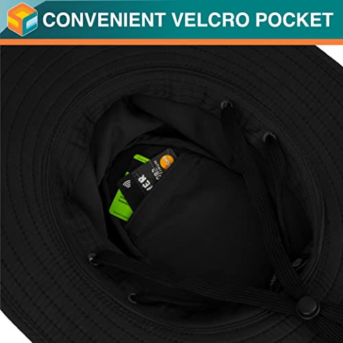 Sun Cube Wide Brim Sun Hat For Men Outdoor Sun Protection Boonie Hat | Adjustable Fit, Breathable Summer Hat For Safari Hiking Fishing - Black #TOP5