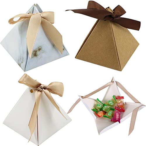 Boîte Bonbons Mariage Boite Cadeau - 18 boîtes de faveur triangulaires avec ruban, utilisées pour les bonbons de mariage, le chocolat, les biscuits, le mariage, les fiançailles, la fête, 3 couleurs Cover