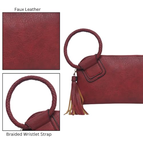 Image of NGIL Faux Leather Mini Wristlet Purse | Women's Handbag, Fashion Wristlet Wallet, Compact Everyday Purse with Fringe Tassel