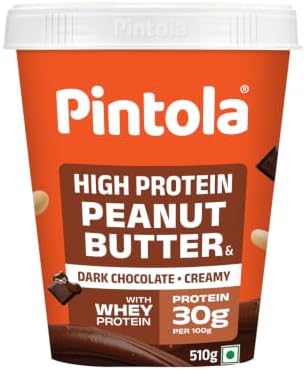 Pintola High Protein Dark Chocolate Creamy Peanut Butter 510g (pack of 1) | Added Whey Protein and Roasted Peanuts | NATURAL OIL ON TOP | MIX WELL | ACHIEVE THE CREAMINESS.