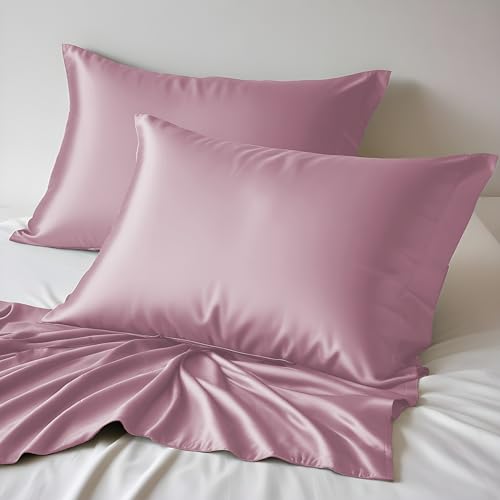 LINENWALAS Lot de 2 taies d'oreiller en bambou 100 % bio – Taies d'oreiller douces en soie de bambou pour les cheveux et la peau, taille standard,...