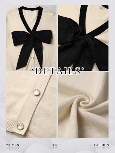 Women Bow Sweater Cute Tie Front Cropped Cardigan V Neck 7/8 Long Sleeve Fall Knit Top Elegant Holiday Party Office Wear3