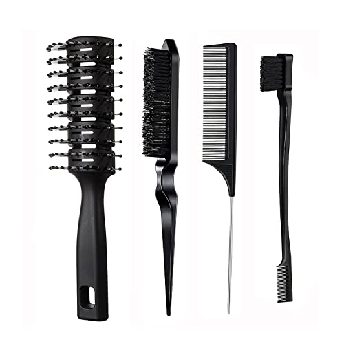 4 Pieces Hair Brush Set，11 Row Vent Hair Brush for Blow Drying, Nylon Bristle Hair Brush, Double Sided Edge Control Hair brush, Pin Tail Comb for Men and Women Home Hair Salon Use