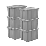 Sterilite 18 Gallon Tuff1 Storage Tote, Stackable Bin with Lid, Plastic Container to Organize Garage, Basement, Attic, Gray Base and Lid, 6-Pack