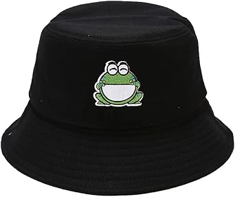 Unisex Embroidered Frog Bucket Hat Cute Fashion Fisherman Cap