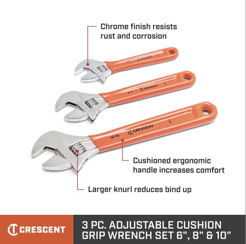 Image of Crescent 3 Piece Adjustable Cushion Grip Wrench Set 6 inch, 8 inch & 10 inch - AC26810CV (Pack of 6)