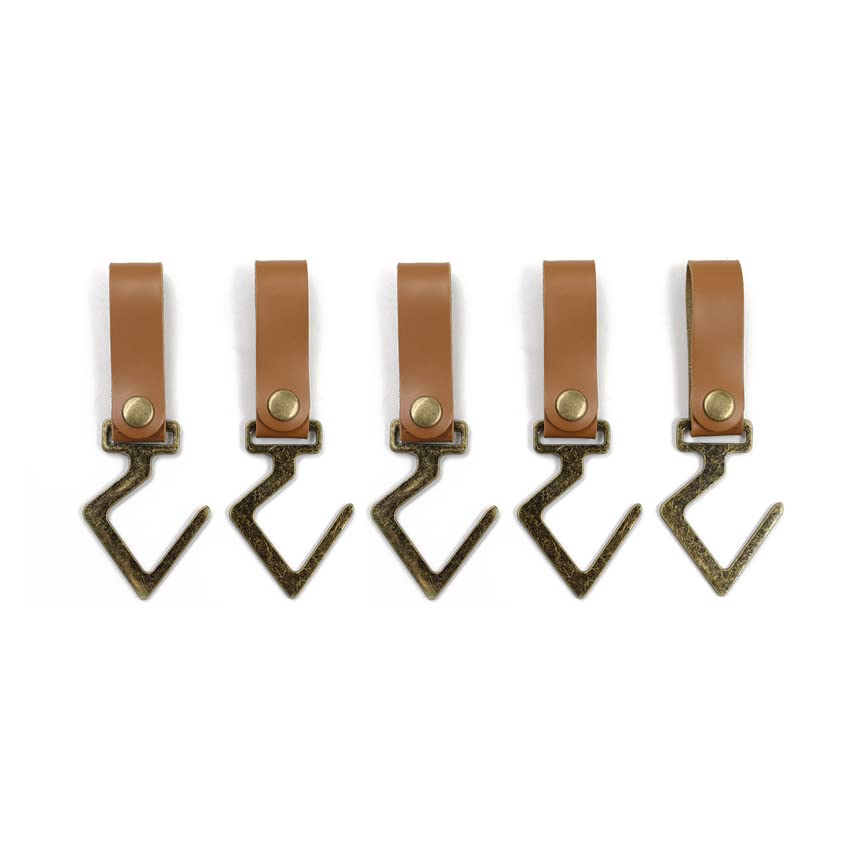 Buer Homie 5 PCS PU Leather Hooks, Multifunctional Leather Hangers, S-Type, Brown