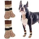 SCENEREAL Dog Socks to Prevent Licking Paws for Hot/Cold Pavement, Anti Slip High Top Dog Grip Socks for Hardwood Floors, Dog Shoes Booties&Paw Protector for Small Medium Large Senior Dog, Khaki S