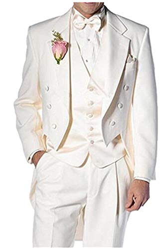 Men's Ivory Long Jacket Tailcoat Wedding Suit 3 Pieces Groom Tuxedos Party Dinner Suits2