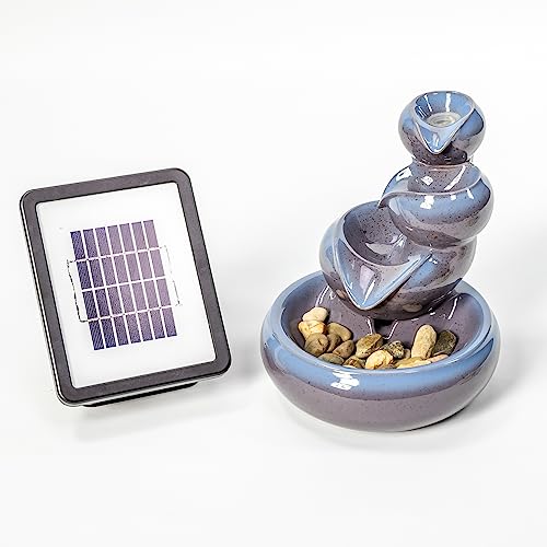 Primrose 25cm Solar Powered Ceramic Oil Jar Three Tier Cascade Patio Garden Water Feature