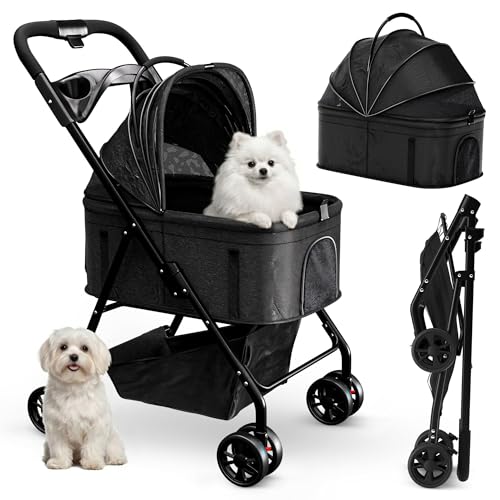 AdventEdge Pet Stroller 3 in 1 Foldable Dog Stroller, Cat Strollers, Foldable pet Strollers & Cat Carrier, Pet Carrier, Lightweight with Cup Holder, Waterproof & Breathable Mesh Canopy