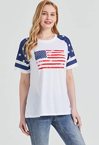 Patriotic Shirts for Women 4th of July T Shirts American Flag Graphic Tees Tops Raglan Short Sleeve Fourth of July Outfits4
