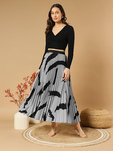 Image of ZWERLON | Effortlessly and Beautiful Floral | Floral Pleated Maxi Skirts for Women | Perfect Long Sleeve, Elastic Waist