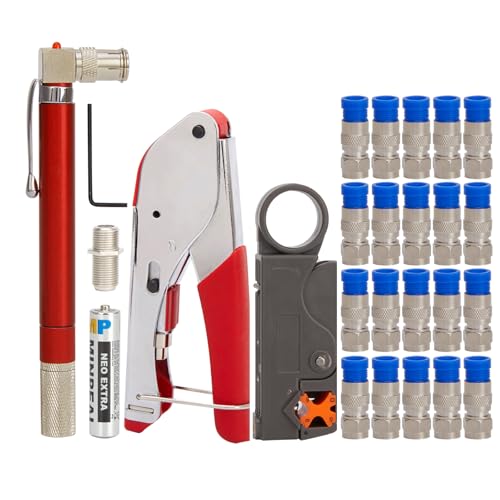 DUTEGAO Coaxial Cable Crimper Kit - 20PCS rg6 F Connectors,
