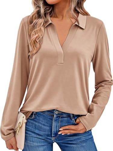 Pawate Damen Bluse Langarm Shirt Elegant Oberteil V-Ausschnitt...