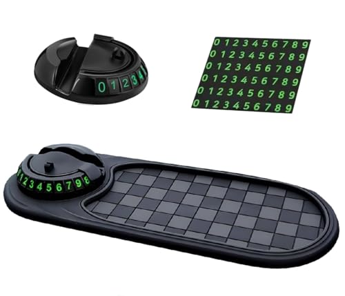 Multifunction Car Anti-Slip Mat,360° Rotatable Multifunctional Car Dashboard Mobile Phone Holder with Temporary Parking Number,Large Pad for Phones Sunglasses Keys Gadgets(Black-Gray)