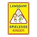 Produktbild Achtung Kinder Schild - Spielende Kinder Warnschild  Vorsicht Hier Spielen  Bitte Langsam Fahren (PVC 20x30 cm) (1)