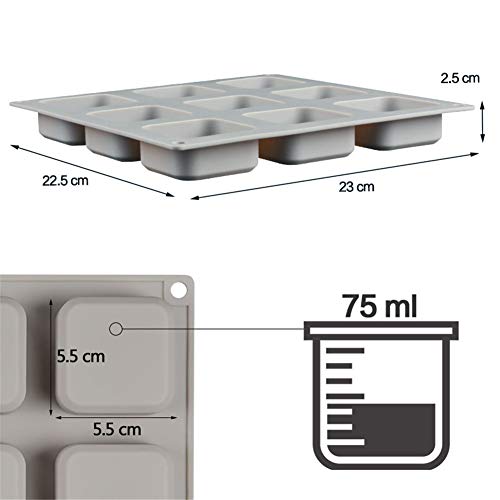 Sj Square Silicone Mold For Soap Making, 9 Cavities Handmade Silicone Soap Mold Candle Mold Lotion Bar Mold (Gray, Pack Of 1)… #TOP1