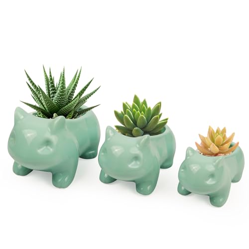 Pinsjar 3 Pack Succulent Plant Pots, Ceramic Planters Mini Cute Animal Planters for Potted Plants Cactus Flowers Home Decor Crafts Gifts