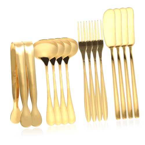 GRIRIW Juego De Cuchillos y Tenedor De Queso De Acero Inoxidable 14 Piezas Dorado Pinzas Pequeñas y Cuchara Para Untar Suministros De Cocina Doméstica Para Servir Queso