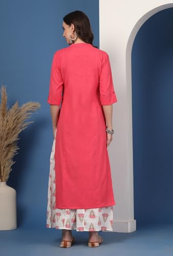 Image of Pistaa's Women's Regular Fit Cotton Solid Kurta Palazzo Set