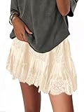 JURIS Women Lace Slip Skirt Low Rise Y2k Layered Pleated Ruffle Flowy Skirt Mesh Mini Underskirt Beige XL