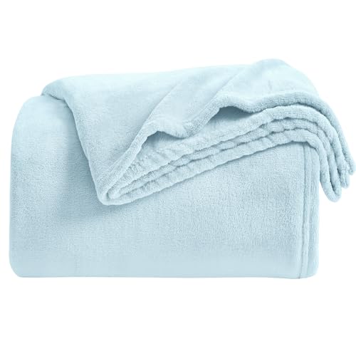 Image of KMUSET Fleece Blanket Mist Blue Lightweight Super Soft Cozy Fuzzy Bed Blankets Microfiber Factory Shop