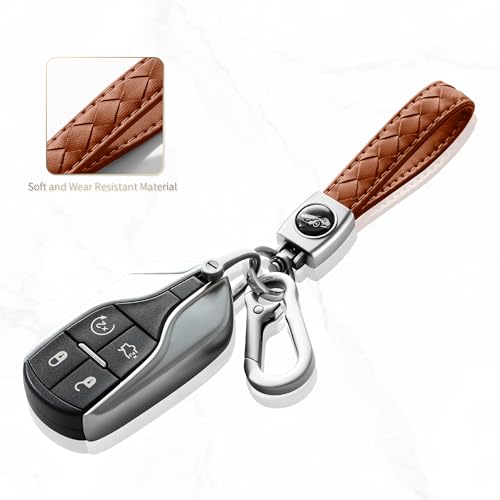 Image of Gkeygo Carabiner Keychain, Universal Heavy Duty Woven Handmade Leather Key Chain, Car Fob Key Keychains with 360 Degree Rotatable Snap Swivel and Anti-Lost D-Ring for Men and Women, Silver - Brown