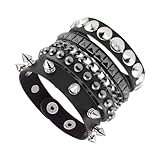 Funngy Bracelet Clouté Punk,3 PCS Bracelet en Cuir Clouté Gothique Punk...