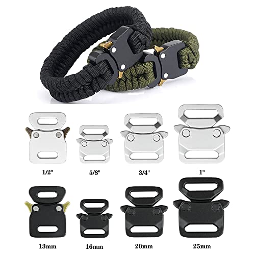 Candrame Metal Buckle Paracord Bracelet Buckles 2 Pack Quick Side Release Buckle Diy Necklace Bag Accessories (3/4 Inch (20Mm) Black) #TOP2