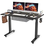 FEZIBO Electric Height Adjustable Standing Desk with Drawer, 48 x 24 Inches Splice Board, Black Frame/Black Top