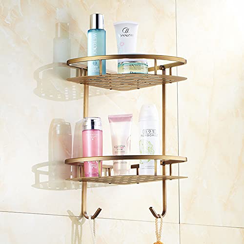 Fvrtft Antique Bronze Corner Shelves Rust Free Shower Caddy Bathroom Storage Baskets 2 Tier Shower Rack Brass Shampoo Holder Bath Tidy Organiser With Hook Wall Mounted Screw In #TOP3