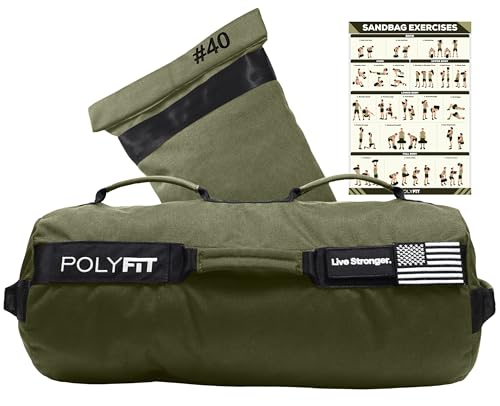 Polyfit Sandbag Pro - Workout Sandbag with Triple Closure Filler Bag and Reinforced Nylon Webbing - Green - 40LB