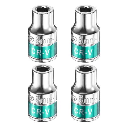 Image of sourcing map 4pcs 1/2" Drive 6 Points Socket 8mm Metric Shallow Impact Socket CR-V Steel Flip Socket Spindle Axle Nut Impact Socket for Home Auto Hex Nuts Bolts Repair, Silver Green