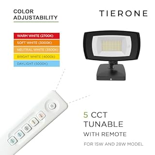 TIERONE 28W LED Flood Light with Remote Control 5 CCT tunable Outdoor LED Security Light for Gardens Garage UL Listed Residential LED Full Cutoff Wall Pack 3200LM IP65 Waterproof Dark Bronze 2 Pack