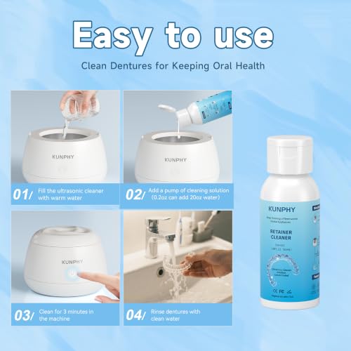 Image of Ultrasonic Retainer Cleaner Solution for Ultrasonic Denture Cleaner-Professional Cleaning of Retainers, Invisible Aligners, Mouth Guards, Night Guards, Remove Odors, Discoloration & Stains 1.8oz